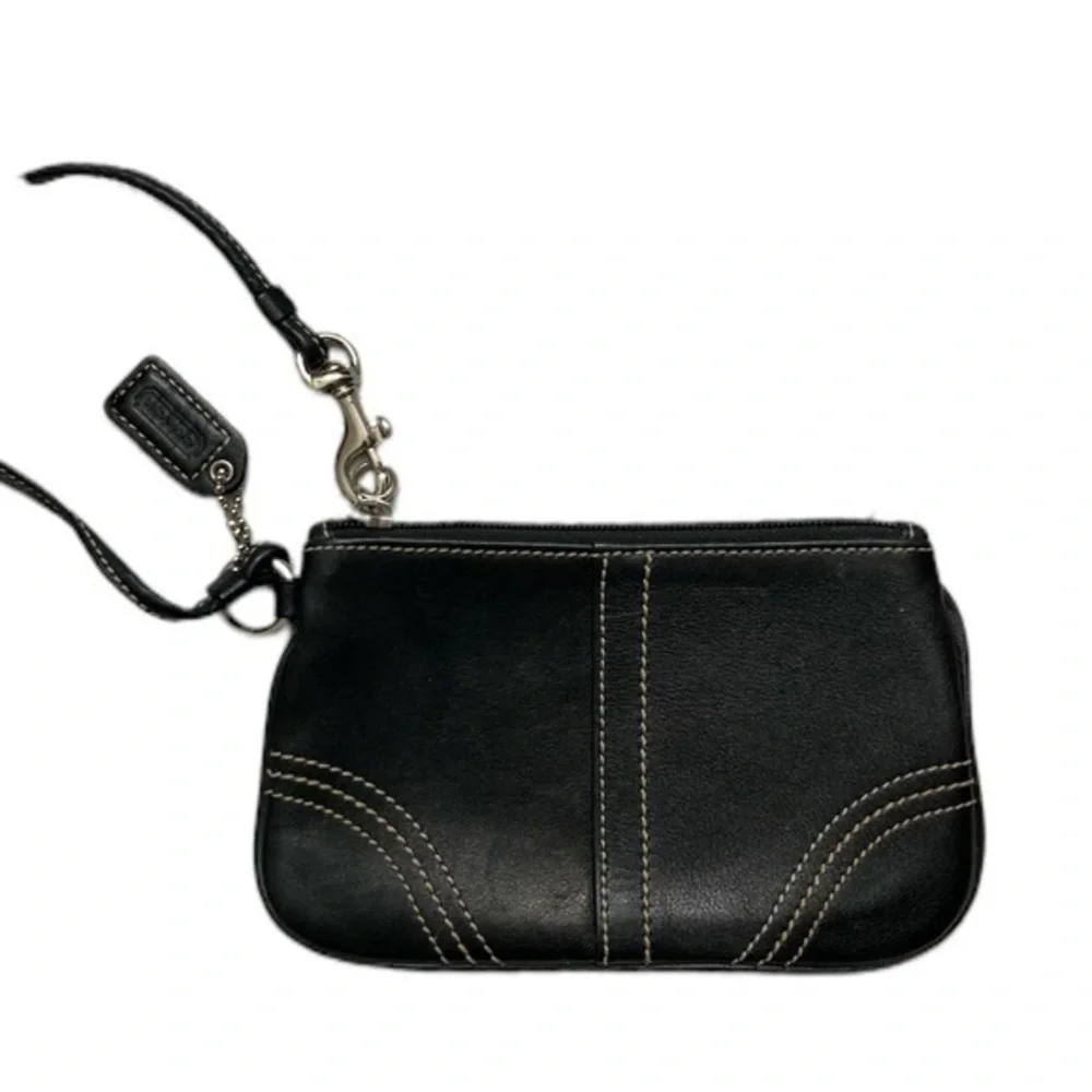 Coach black leather wristlet bag
